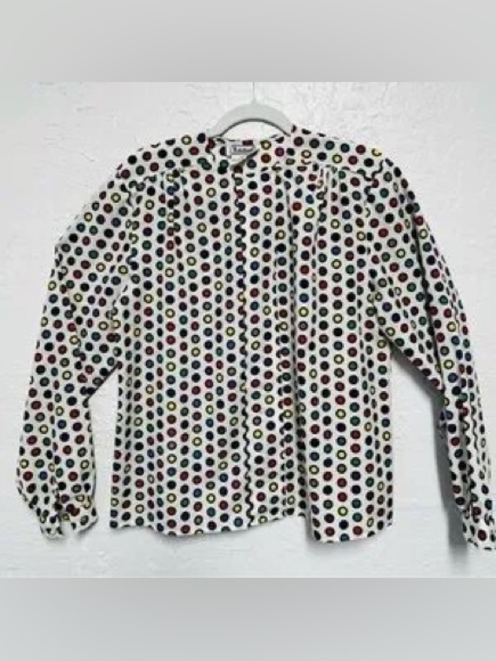 Notations Vintage 80s Multicolor Polka Dot Long Sleeve Blouse Top